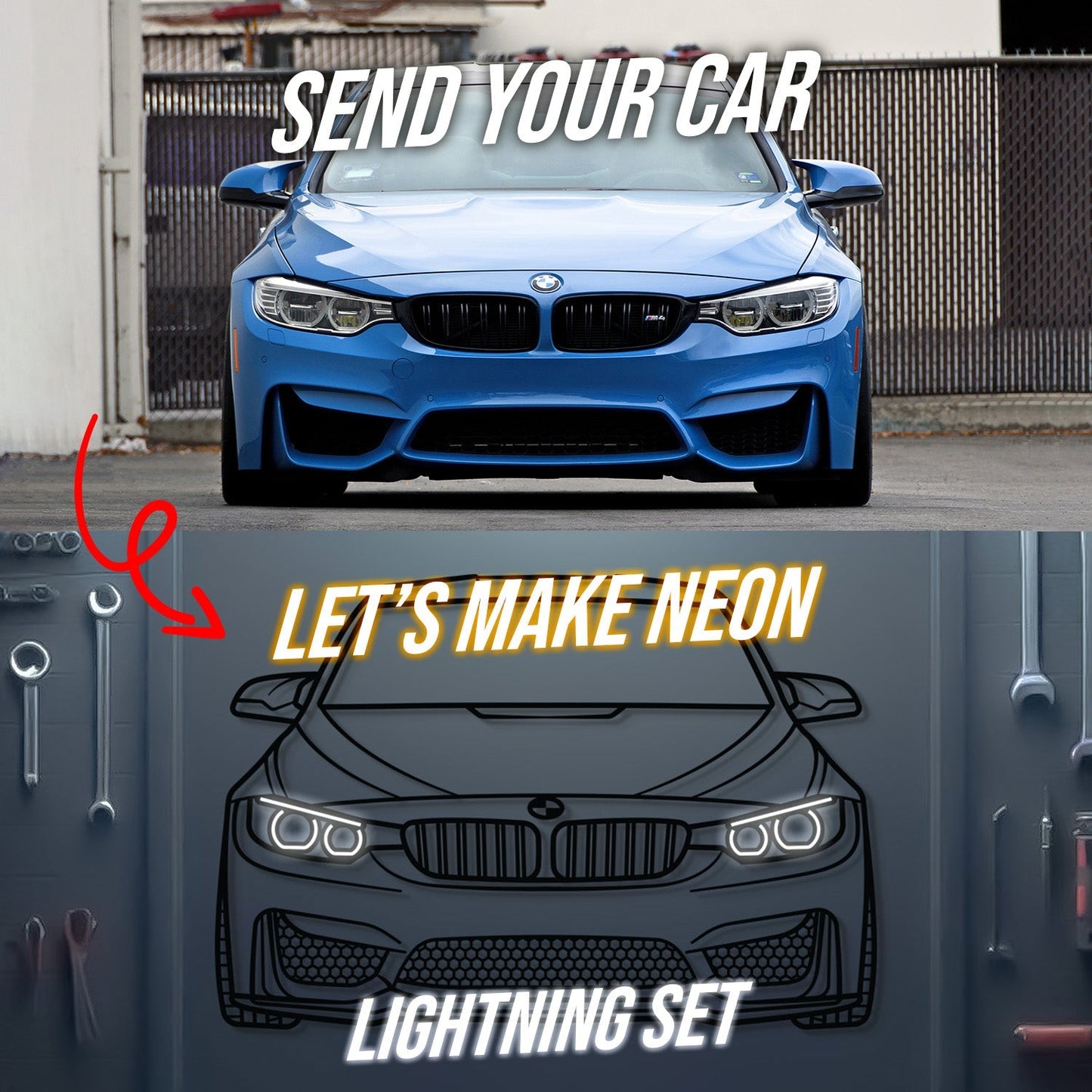 Your Personalized Metal Neon Car Wall Art - (Front and rear views only) - MTN0112W99-  DRIVEN - 4