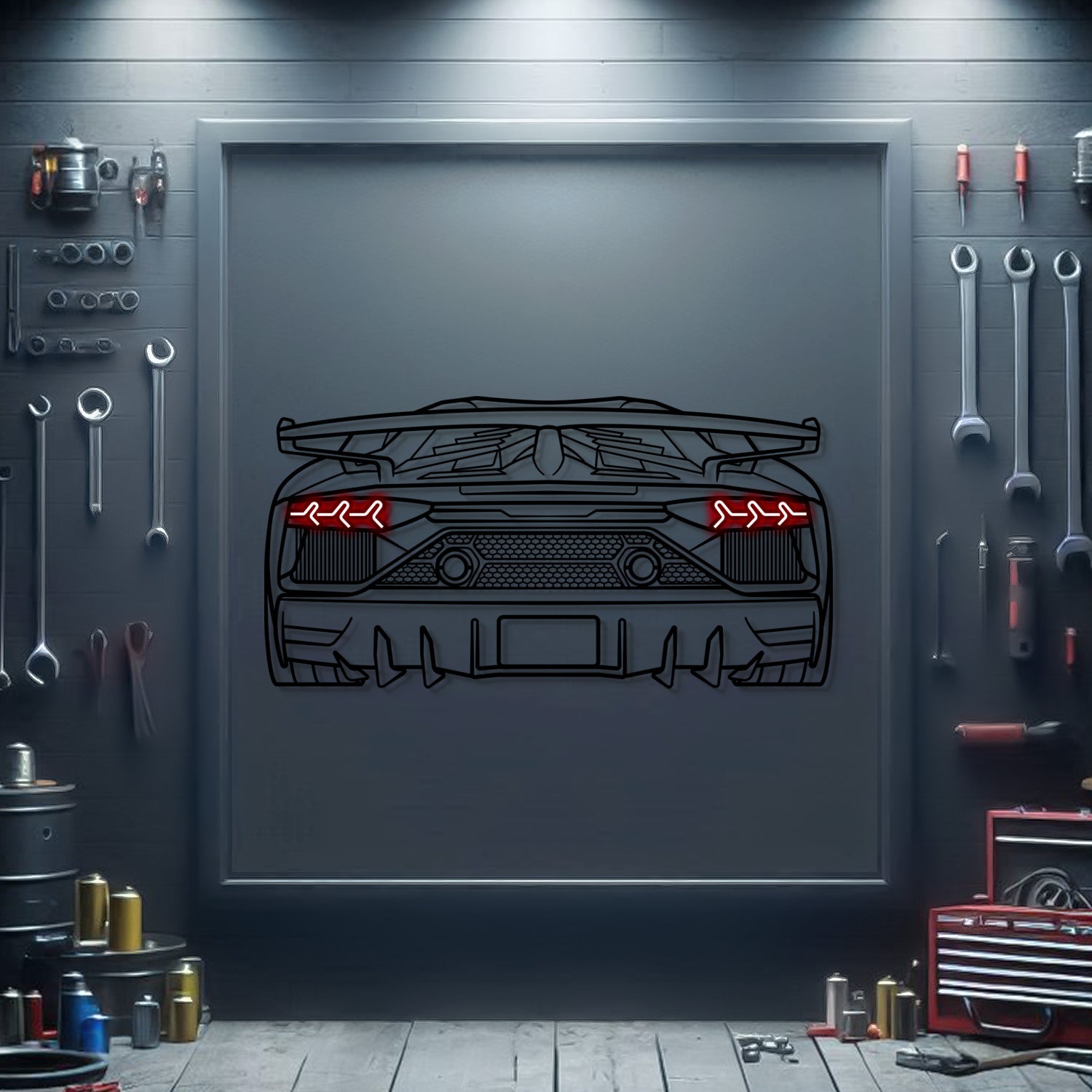 Aventador SJ Oper Door Back View Metal Neon Car Wall Art - MTN0227 - MTN0227W99-MTN0227W120-MTN0227W140-  DRIVEN - 1