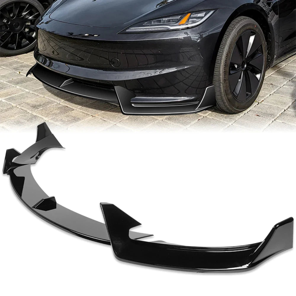 Front Bumper Spoiler Lip Body Kit for Tesla Model 3 (2024–2025) | WPOWER — Excludes Performance - 14:193#Painted Glossy Black-14:200003699#Painted Carbon Fiber-14:200004890#Unpainted Matt Black-  DRIVEN - 7