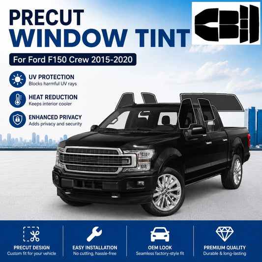 Precut Window Tint Kit for Ford F-150 Crew Cab (2015–2020) | UV Block & Privacy Film - 200000182:173#Windshield Strip;200007763:201336106;5:-2-  DRIVEN - 1