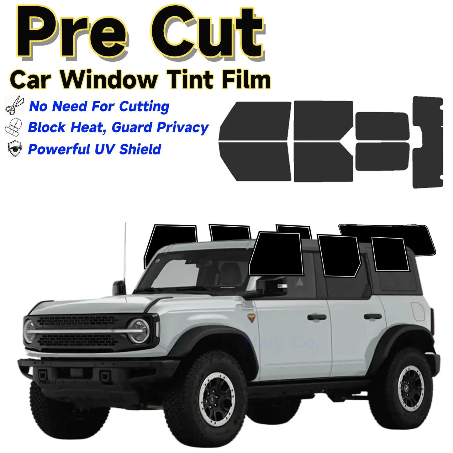 Precut Window Tint Kit for Ford Bronco 4-Door (2021–2025) | UV Block & Privacy Film - 14:202638829#Windshield Strip 10;200007763:201336106-14:201449062#Windshield Strip 20;200007763:201336106-14:520468414#Windshield Strip 25;200007763:201336106-14:933#Windshield Strip 35;200007763:201336106-14:200004889#Front Window 05 VLT;200007763:201336106-  DRIVEN - 1