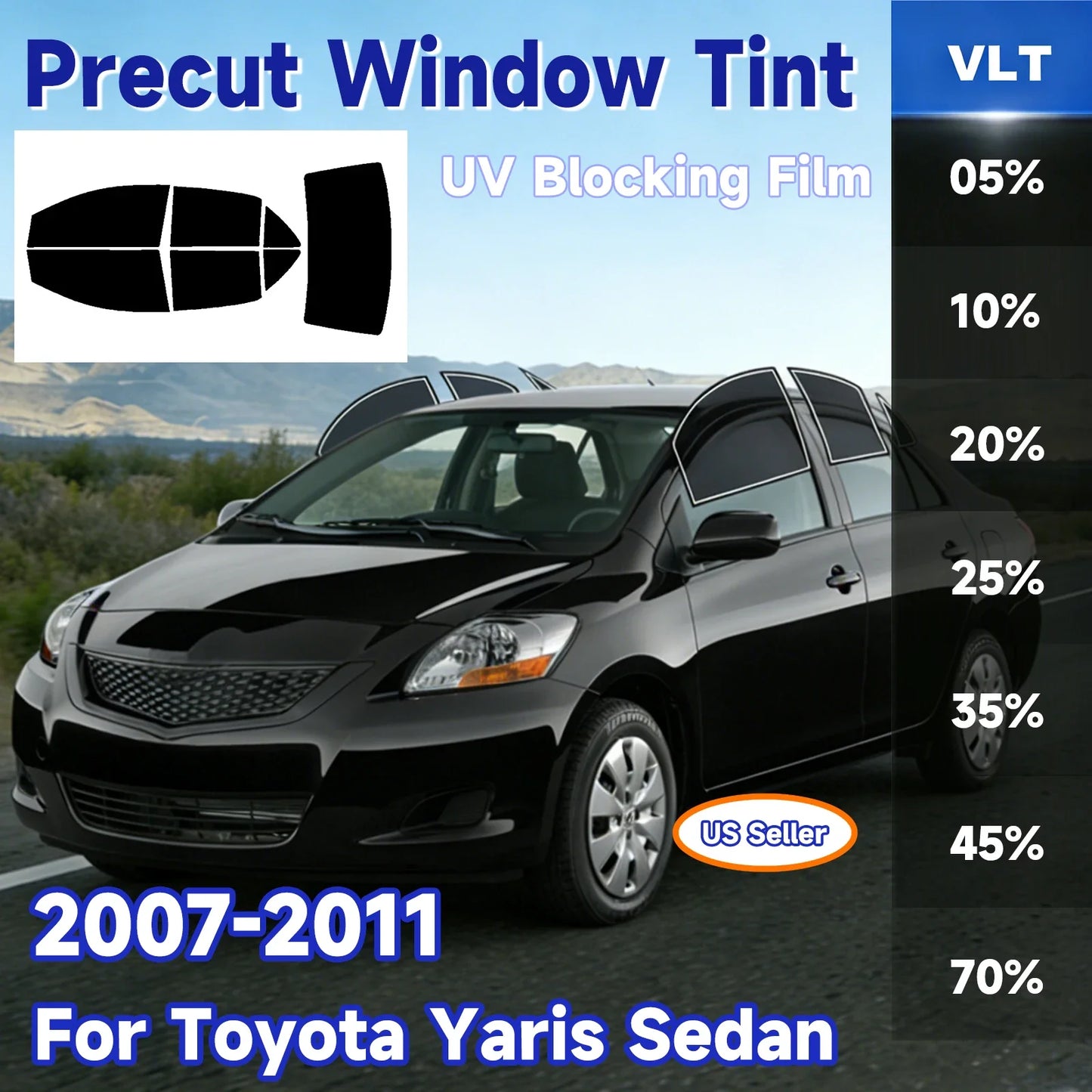 Precut Window Tint Kit for Toyota Yaris Sedan (2007–2011) | UV Block & Privacy Film - 14:201452419#Front Windshield 70;200007763:201336106-14:201449062#Rear Windshield 10;200007763:201336106-14:520468414#Rear Windshield 20;200007763:201336106-14:933#Rear Windshield 25;200007763:201336106-14:203125846#Rear Windshield 35;200007763:201336106-  DRIVEN - 1