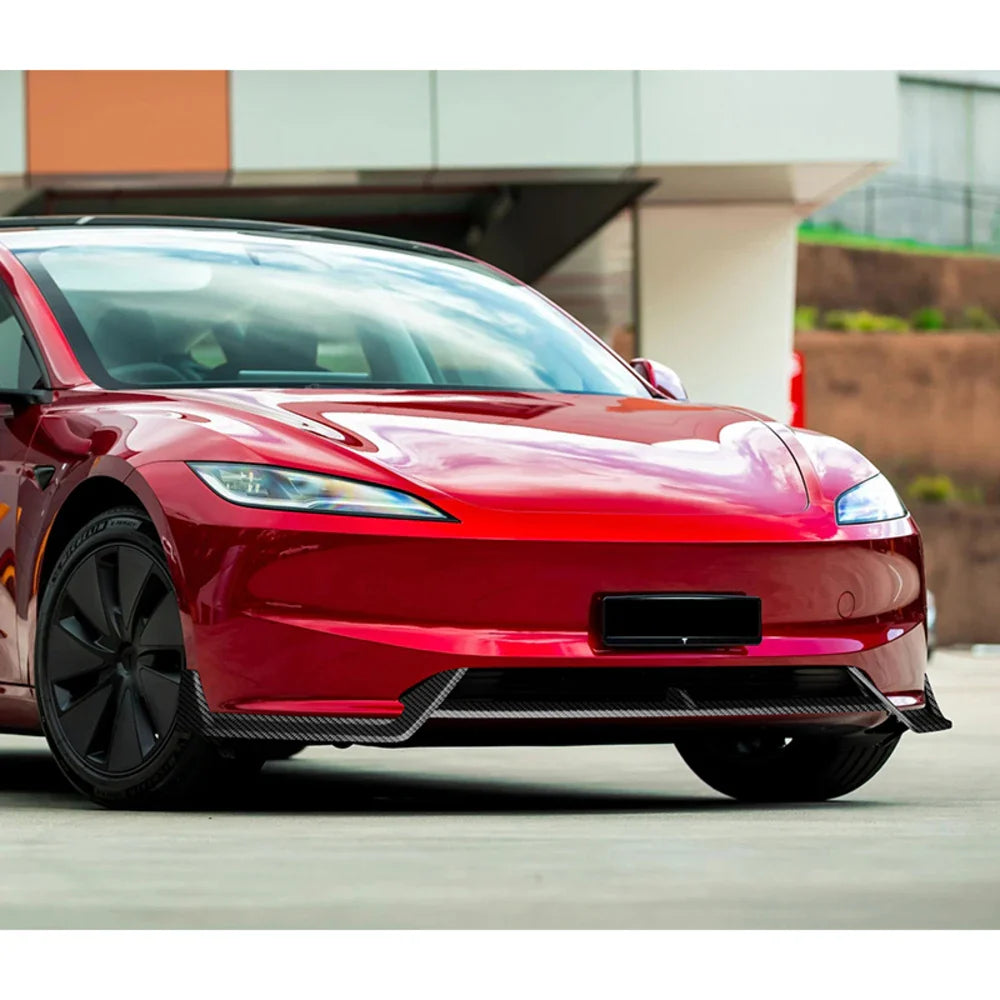 Front Bumper Spoiler Lip Body Kit for Tesla Model 3 (2024–2025) | WPOWER — Excludes Performance - 14:193#Painted Glossy Black-14:200003699#Painted Carbon Fiber-14:200004890#Unpainted Matt Black-  DRIVEN - 5