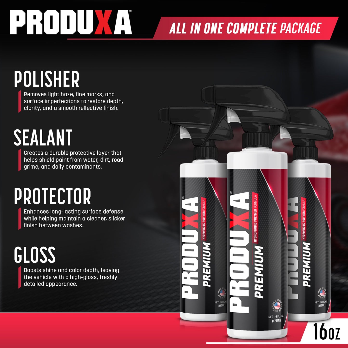 PRODUXA® PREMIUM - Instant Surface Polish, Sealant, and Protector. All-in-one Detailing Spray(16 oz) - P-1Sealant16oz-P-1Sealant16ozx3-P-1Sealant16ozx8-PXP-16GALLON-PXP-16GALLONx3-  DRIVEN - 9