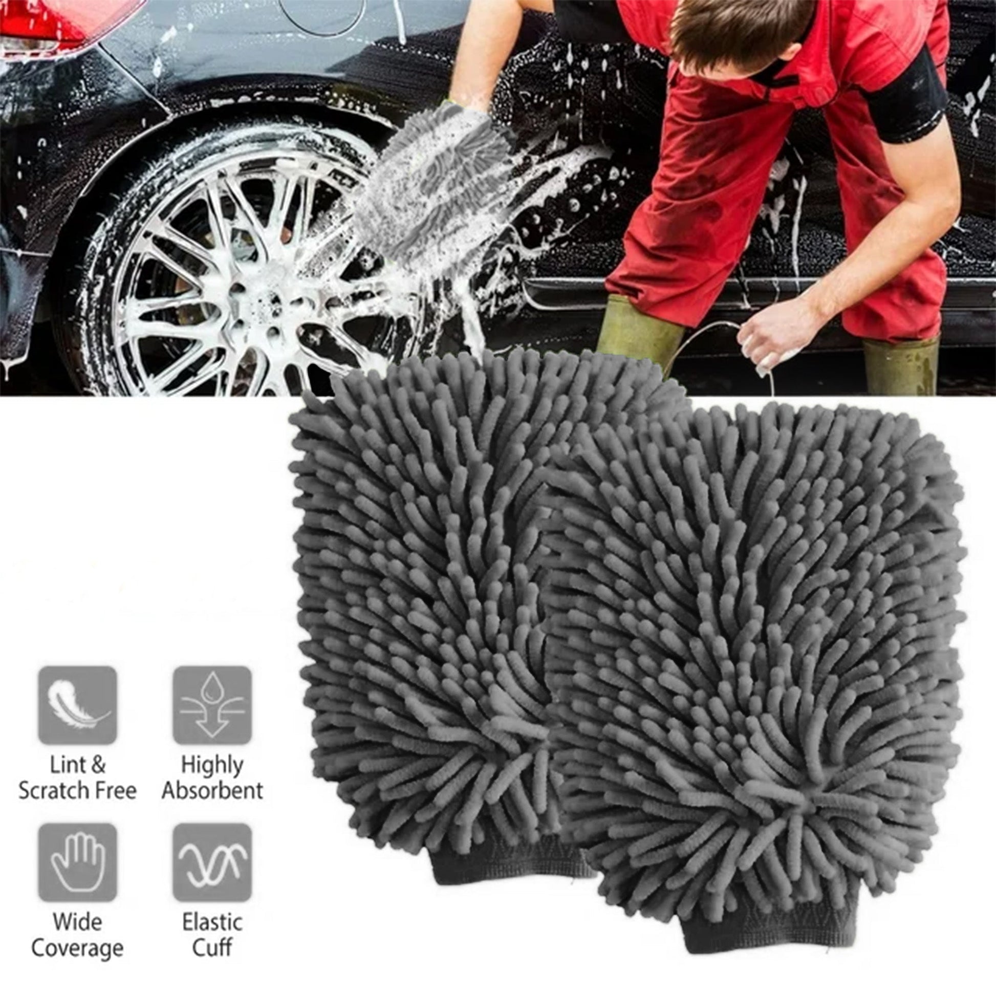 WASH&WHIPS |  Microfiber Chenille Car Cleaning Mitt - 2pk - MFH096-  DRIVEN - 8