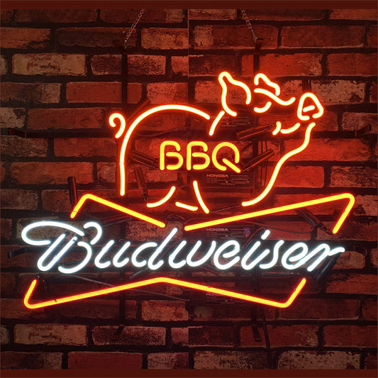 Pig BBQ Budweiser Beer Neon Sign Light - ME208-  DRIVEN - 1