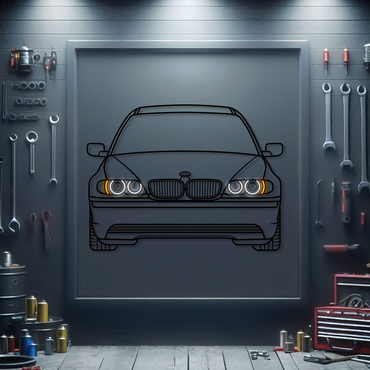 2001 325i E46 Front View Metal Neon Car Wall Art -MTN0254 - MTN0254W99-MTN0254W115-MTN0254W140-  DRIVEN - 1