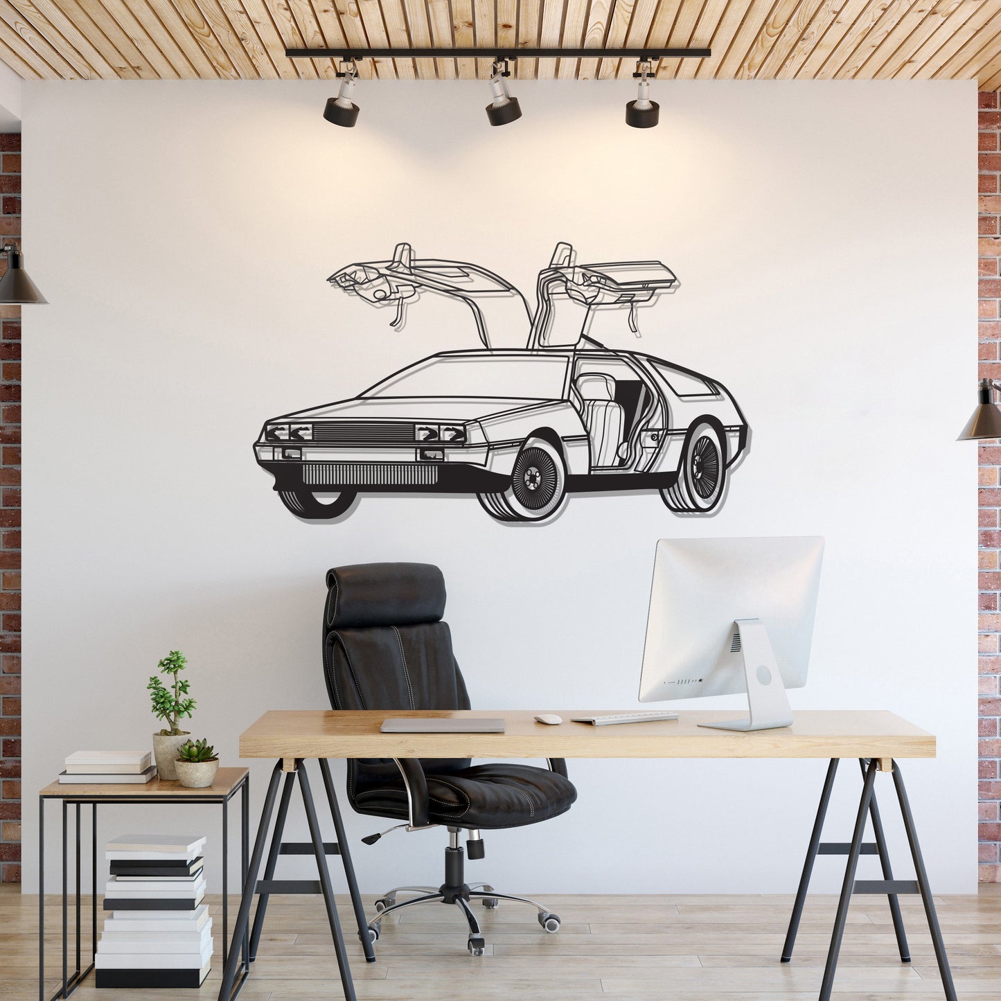 Delorean Perspective Metal Car Wall Art - MT1218 - MT1218B69L-MT1218B80L-MT1218B99L-MT1218B115L-MT1218B140L-  DRIVEN - 1