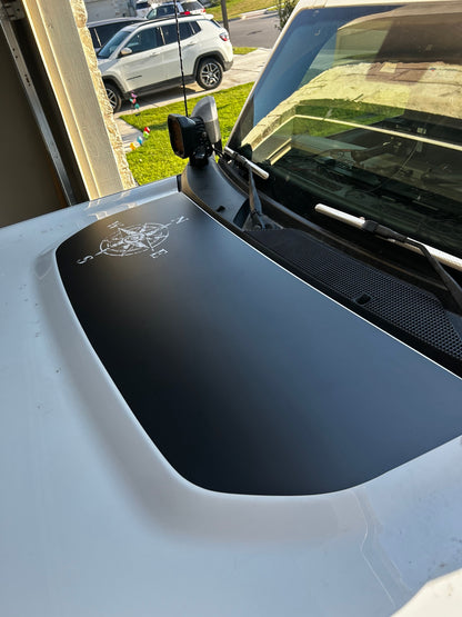 Stealth Black Compass Rose Hood Overlay (Printed Series) - 2021+ Bronco - 21BROTOPOBLKCR-21BROTOPOBLKCR-X2-21BROTOPOBLKCRW-21BROTOPOBLKCR-X2-21BROTOPOBLKCRB-  DRIVEN - 2