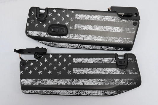 Freedom Series Sun Visor Overlays (Printed Series) - 2018+ Jeep Wrangler JL / Jeep Gladiator JT - JLVISORFULLFREE-RWBNHL-JLVISORFULLFREE-RWBHL-JLVISORFULLFREE-BWNHL-JLVISORFULLFREE-BWHL-JLVISORFULLFREE-TBLNHL-  DRIVEN - 1