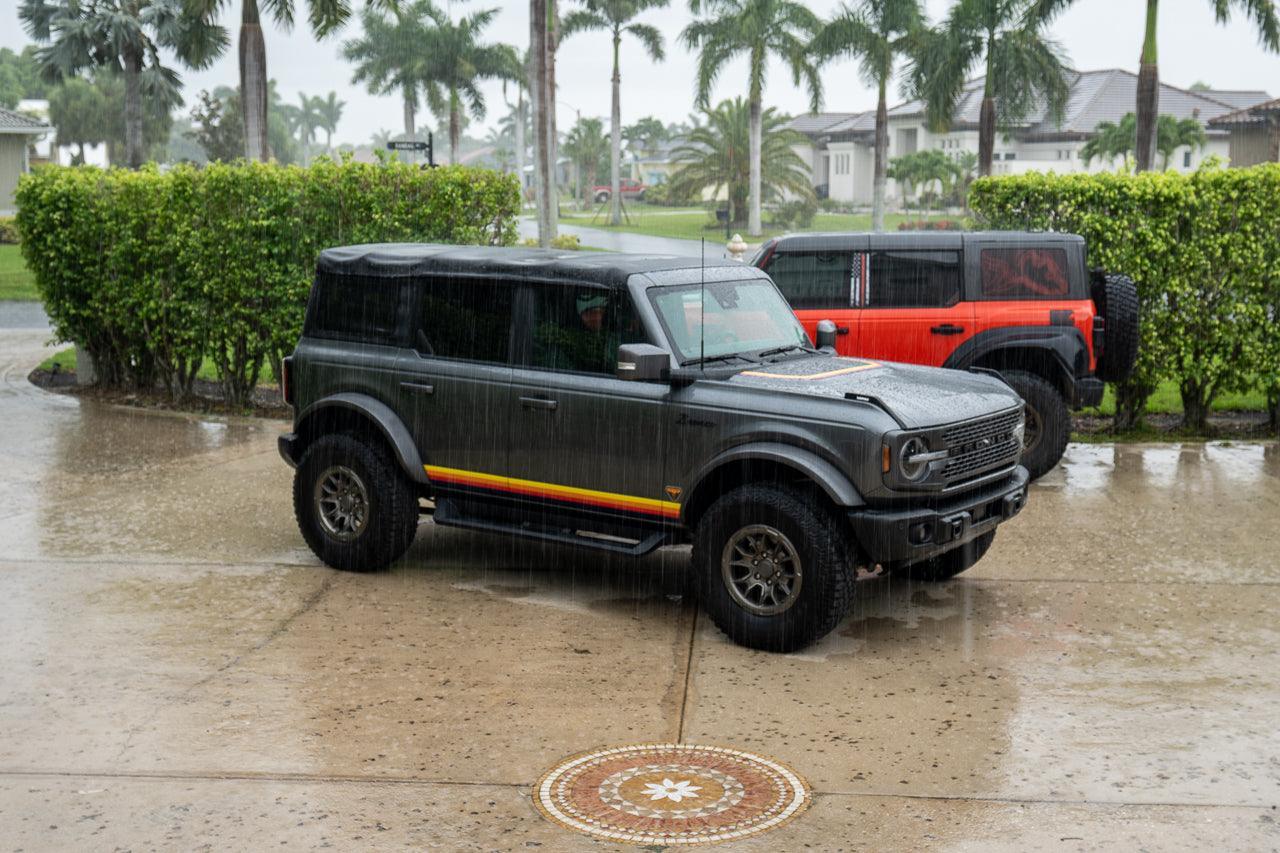 Badlands 5 Bar Retro Stripe Package (Hood, Lower Door Protection, Door Sills) - 2021+ Bronco - 21BRONCOBDTB-HOOD4-21BRONCOBDTB-HOOD2-21BRONCOBDTB-LDP4-21BRONCOBDTB-LDP2-21BRONCOBDTB-DS4-  DRIVEN - 11