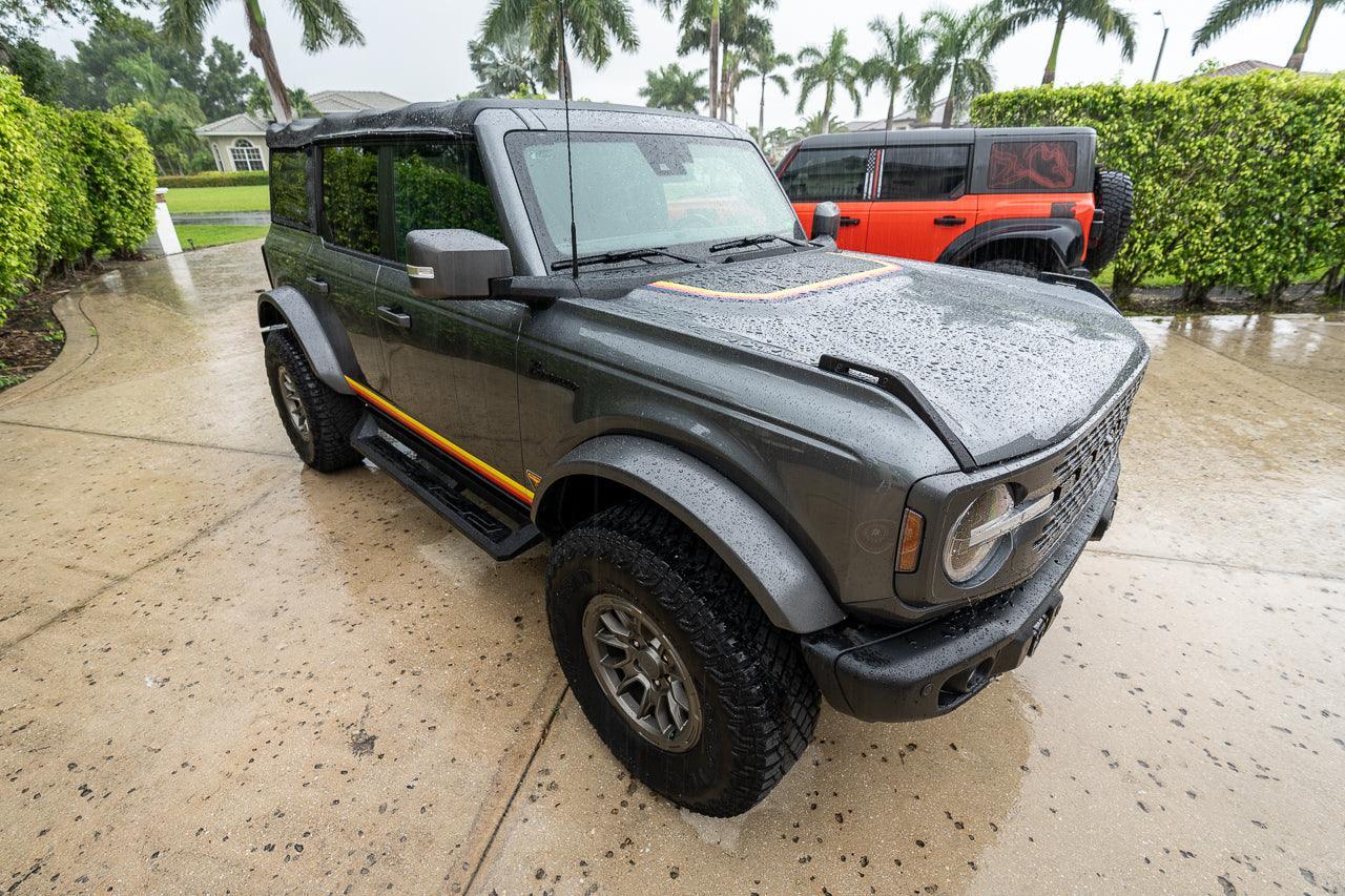 Badlands 5 Bar Retro Stripe Package (Hood, Lower Door Protection, Door Sills) - 2021+ Bronco - 21BRONCOBDTB-HOOD4-21BRONCOBDTB-HOOD2-21BRONCOBDTB-LDP4-21BRONCOBDTB-LDP2-21BRONCOBDTB-DS4-  DRIVEN - 1