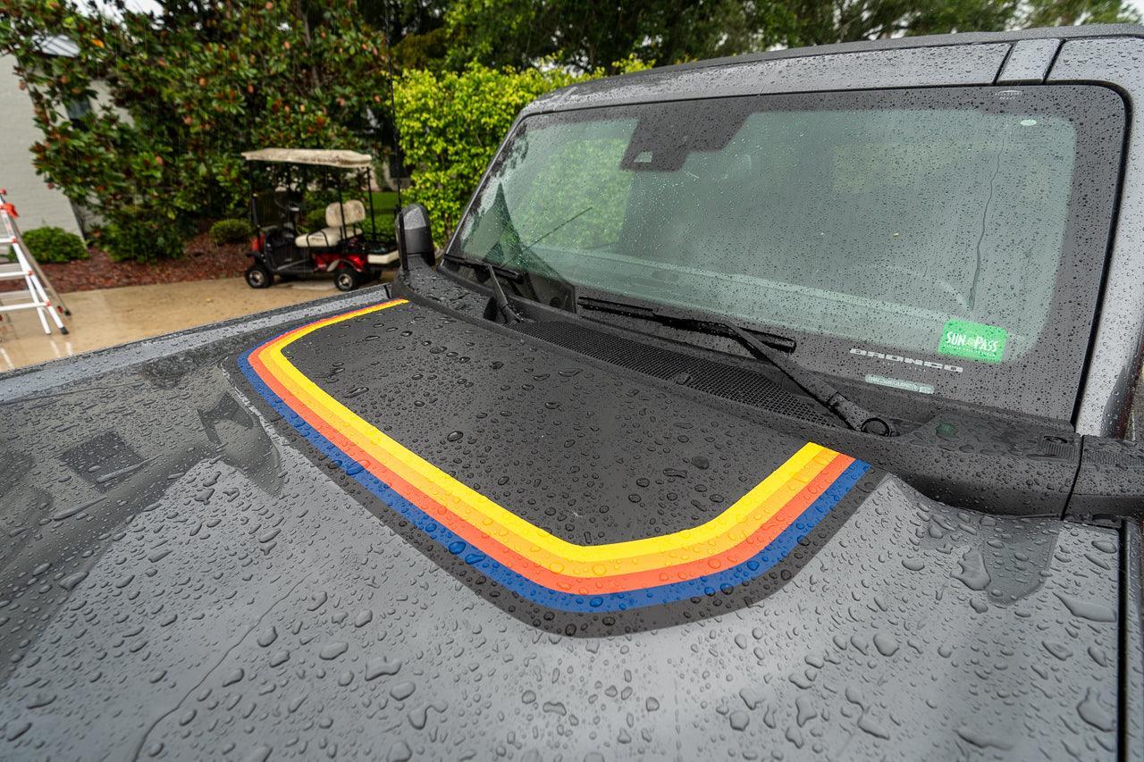 Badlands 5 Bar Retro Stripe Package (Hood, Lower Door Protection, Door Sills) - 2021+ Bronco - 21BRONCOBDTB-HOOD4-21BRONCOBDTB-HOOD2-21BRONCOBDTB-LDP4-21BRONCOBDTB-LDP2-21BRONCOBDTB-DS4-  DRIVEN - 5