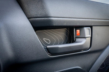 Topographic Inner Door Cup Overlays - 2024+ Tacoma / 2025+ 4Runner - 254RUNNER-SB-TP.WH-254RUNNER-SB-TP.JA-254RUNNER-SB-TP.HB-254RUNNER-SB-TP.VB-254RUNNER-SB-TP.AG-  DRIVEN - 1