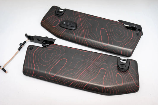Topographic Map Sun Visor Overlays - 2018+ Jeep Wrangler JL / Jeep Gladiator JT - JLVISORFULLTP-RRNHL-JLVISORFULLTP-RRHL-JLVISORFULLTP-DDSNHL-JLVISORFULLTP-DDSHL-JLVISORFULLTP-SBNHL-  DRIVEN - 1