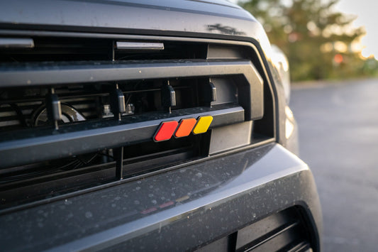 StickerFab Tri Color TRD Style Grille Emblem Version 2- 2024+ Tacoma / 2025+ 4Runner - 254SR5TRIBAR-ORANGE-254SR5TRIBAR-ORANGETP-sku-51541991063871-254SR5TRIBAR-SURFTP-  DRIVEN - 1
