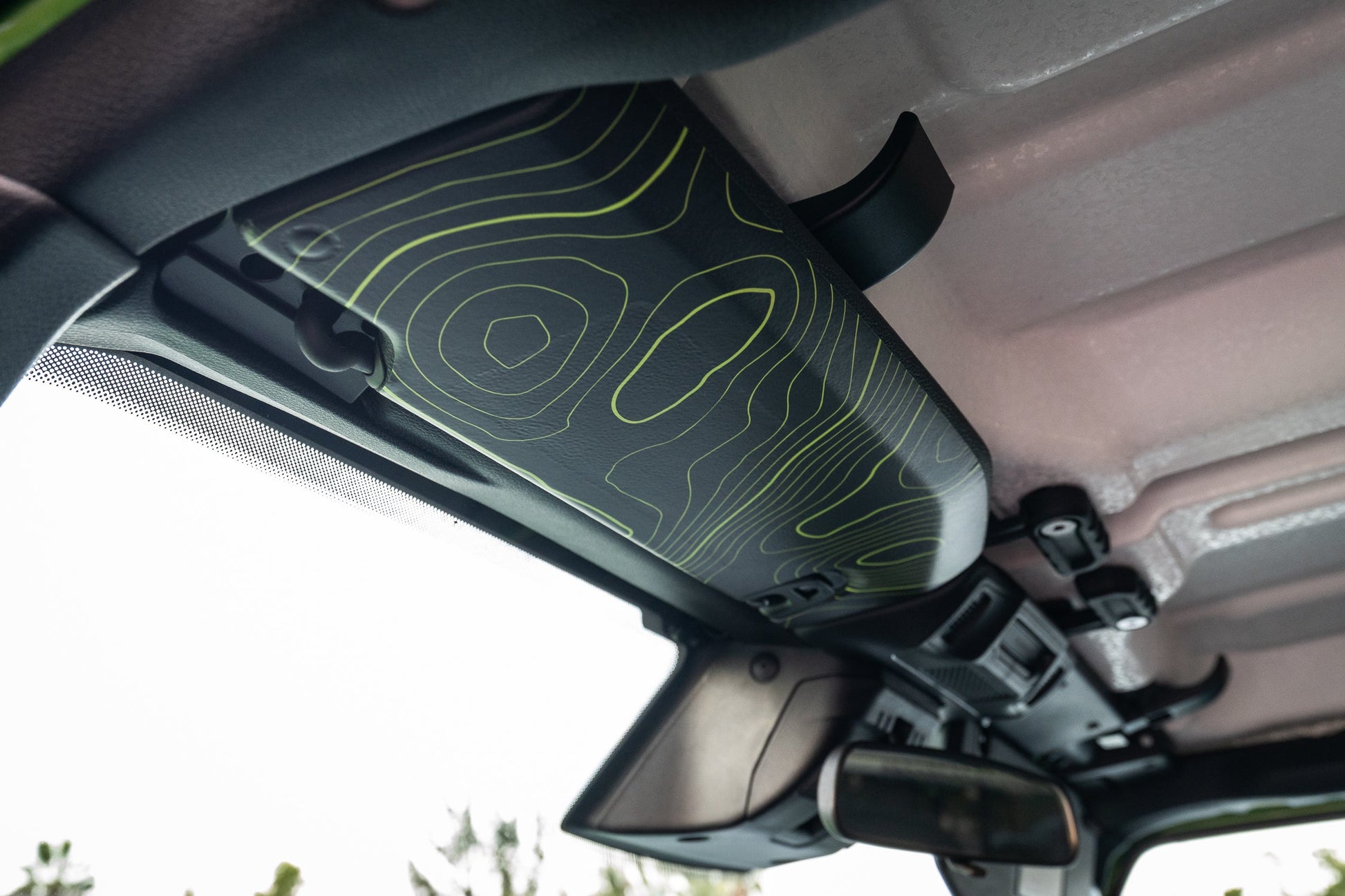 Topographic Map Sun Visor Overlays - 2018+ Jeep Wrangler JL / Jeep Gladiator JT - JLVISORFULLTP-RRNHL-JLVISORFULLTP-RRHL-JLVISORFULLTP-DDSNHL-JLVISORFULLTP-DDSHL-JLVISORFULLTP-SBNHL-  DRIVEN - 6