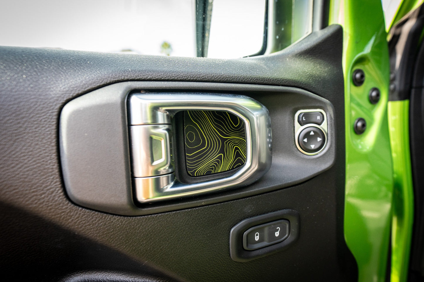 Topographic Map Interior Door Cup Overlays - 2018+ Wrangler JL / Gladiator JT - JLINTDRCUPTP-RR-JLINTDRCUPTP-DD-JLINTDRCUPTP-SB-JLINTDRCUPTP-392-JLINTDRCUPTP-MO-  DRIVEN - 1