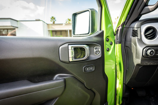 Topographic Map Interior Door Cup Overlays - 2018+ Wrangler JL / Gladiator JT - JLINTDRCUPTP-RR-JLINTDRCUPTP-DD-JLINTDRCUPTP-SB-JLINTDRCUPTP-392-JLINTDRCUPTP-MO-  DRIVEN - 2