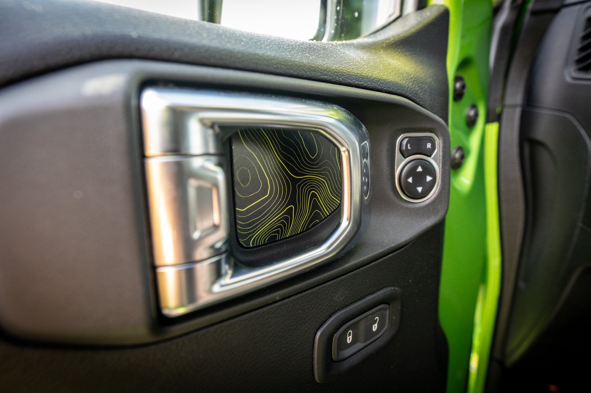 Topographic Map Interior Door Cup Overlays - 2018+ Wrangler JL / Gladiator JT - JLINTDRCUPTP-RR-JLINTDRCUPTP-DD-JLINTDRCUPTP-SB-JLINTDRCUPTP-392-JLINTDRCUPTP-MO-  DRIVEN - 3