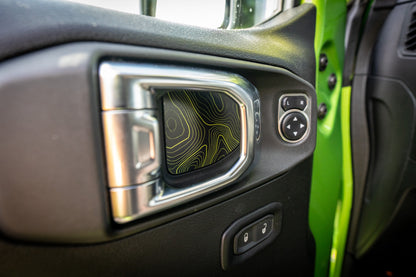 Topographic Map Interior Door Cup Overlays - 2018+ Wrangler JL / Gladiator JT - JLINTDRCUPTP-RR-JLINTDRCUPTP-DD-JLINTDRCUPTP-SB-JLINTDRCUPTP-392-JLINTDRCUPTP-MO-  DRIVEN - 3