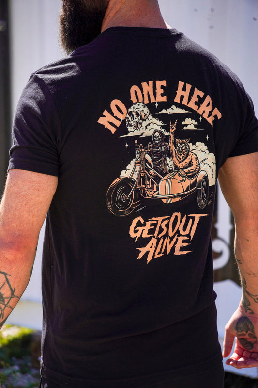 No one here gets out alive T-shirt - sku-46344005845155-sku-46344005877923-sku-46344005910691-sku-46344005943459-sku-46344005976227-  DRIVEN - 1
