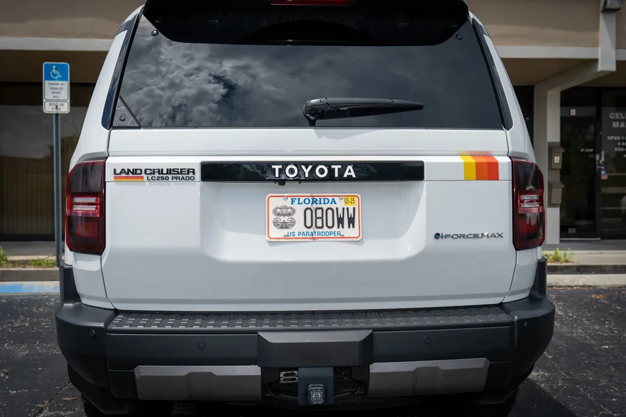 TOYOTA Emergency Reflective Rear Tailgate Emblem Overlays - 2024+ Land Cruiser - 24LC250-RTE-TOYOTA-WH-24LC250-RTE-TOYOTA-MB-24LC250-RTE-TOYOTA-BL-24LC250-RTE-TOYOTA-OR-24LC250-RTE-TOYOTA-PI-  DRIVEN - 3