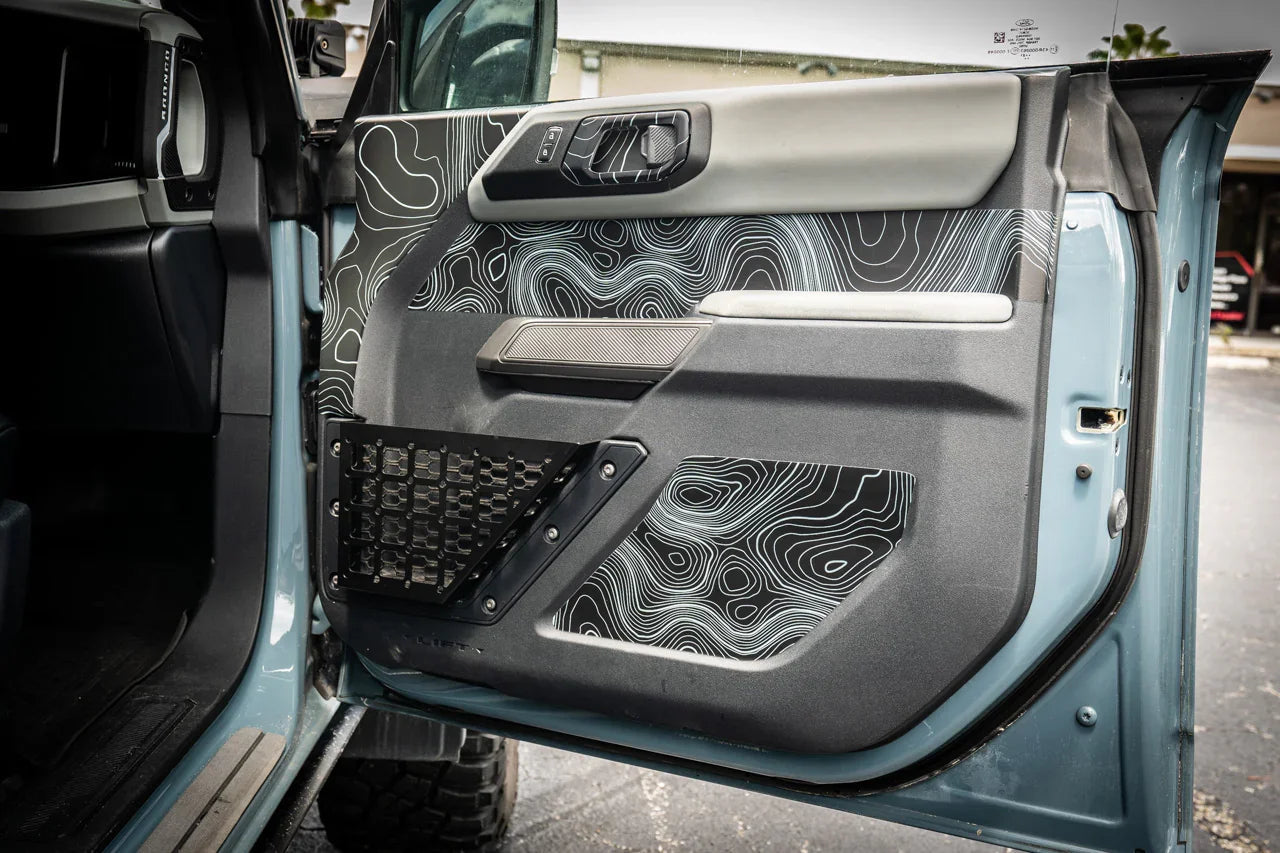 Topographic Upper Door Overlay Kit (Printed Series) - 2021+ Bronco 4 Door - 21BRNINTDRFU-TPAMBL-21BRNINTDRFU-TPA51L-21BRNINTDRFU-TPAZL-21BRNINTDRFU-TPCGL-21BRNINTDRFU-TPCBNL-  DRIVEN - 2