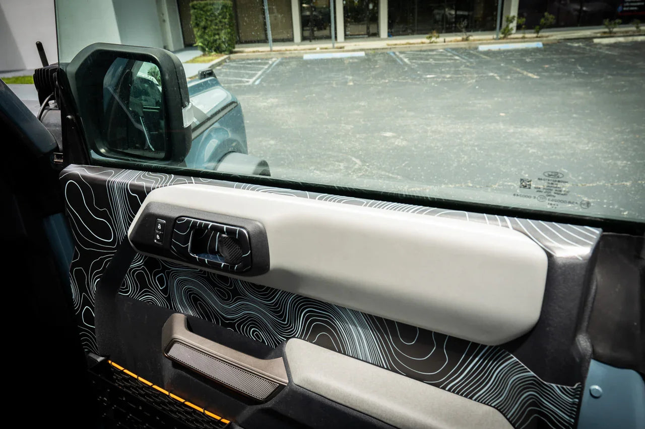 Topographic Upper Door Overlay Kit (Printed Series) - 2021+ Bronco 4 Door - 21BRNINTDRFU-TPAMBL-21BRNINTDRFU-TPA51L-21BRNINTDRFU-TPAZL-21BRNINTDRFU-TPCGL-21BRNINTDRFU-TPCBNL-  DRIVEN - 3