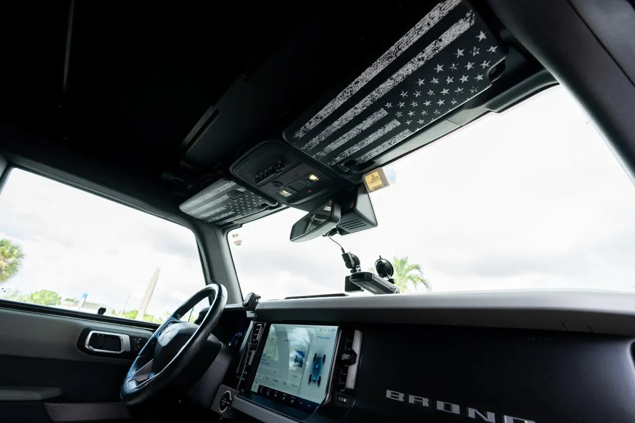 Freedom Series Sun Visor Overlays (Printed Series) - 2021+ Bronco - 21BRNVISORFULLFREE-BWNHL-21BRNVISORFULLFREE-BWHL-21BRNVISORFULLFREE-TBLNHL-21BRNVISORFULLFREE-TBLHL-21BRNVISORFULLFREE-TRLNHL-  DRIVEN - 2