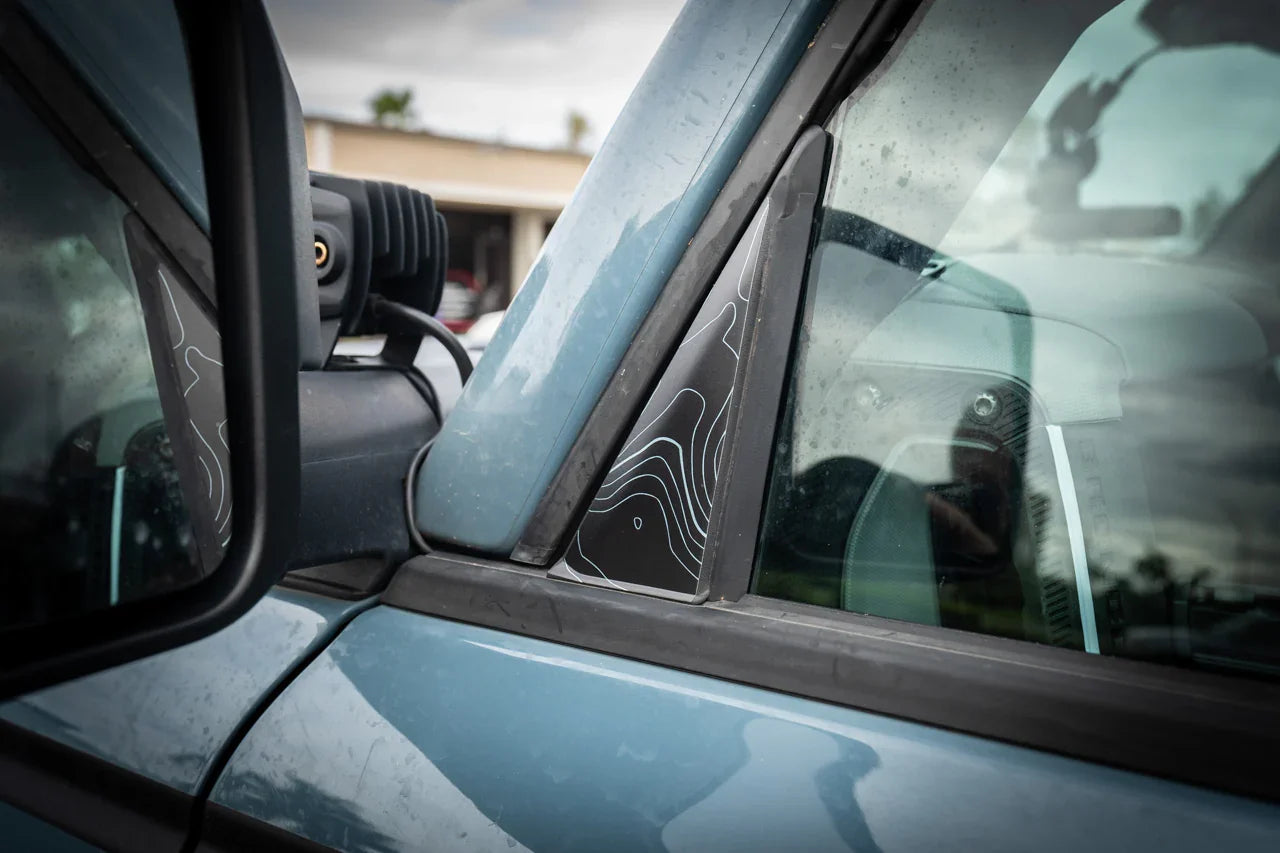 Topo Front Window Triangle Overlay (Printed Series) - 2021+ Bronco 4 Door - 21BRNDFTRIPT-TPAMBL-21BRNDFTRIPT-TPA51L-21BRNDFTRIPT-TPAZL-21BRNDFTRIPT-TPCGL-21BRNDFTRIPT-TPCBNL-  DRIVEN - 3