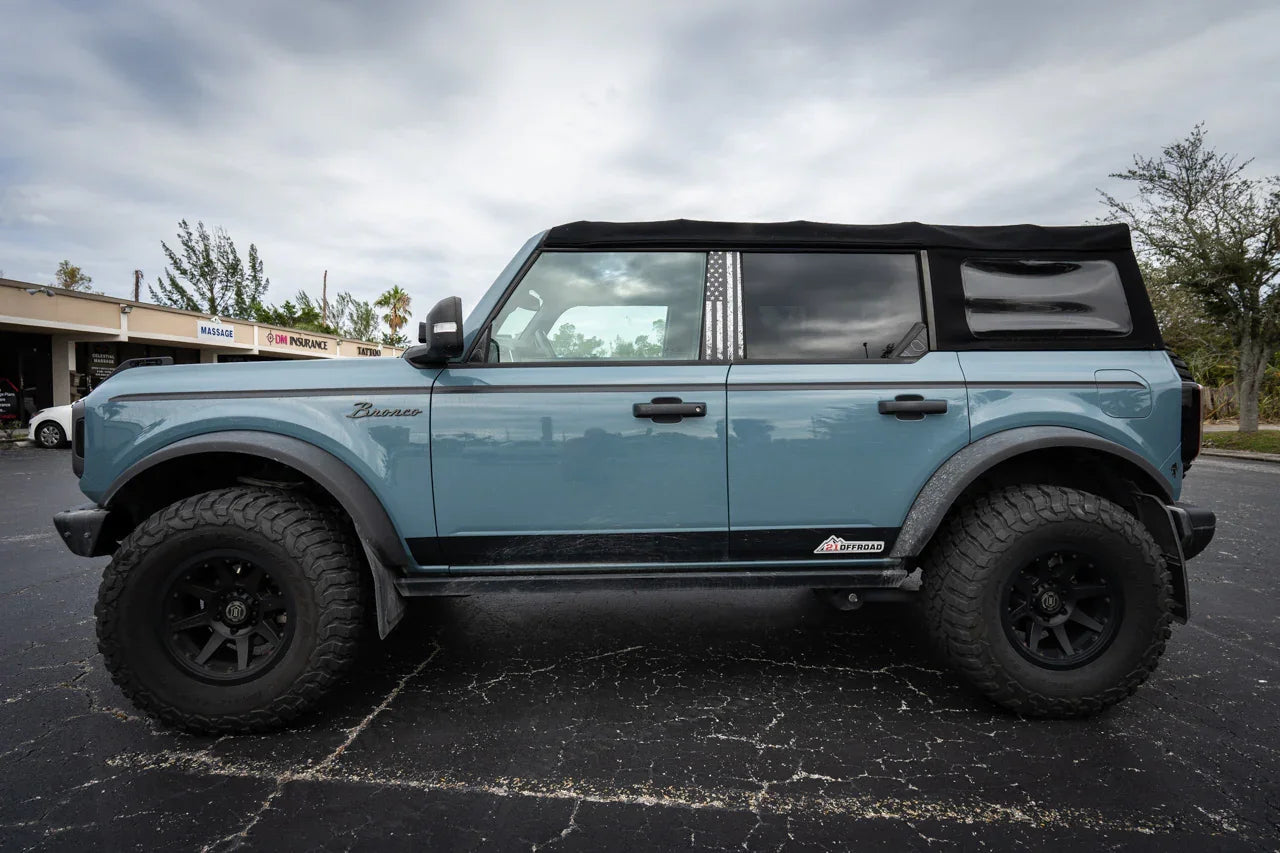 Topo Front Window Triangle Overlay (Printed Series) - 2021+ Bronco 4 Door - 21BRNDFTRIPT-TPAMBL-21BRNDFTRIPT-TPA51L-21BRNDFTRIPT-TPAZL-21BRNDFTRIPT-TPCGL-21BRNDFTRIPT-TPCBNL-  DRIVEN - 4