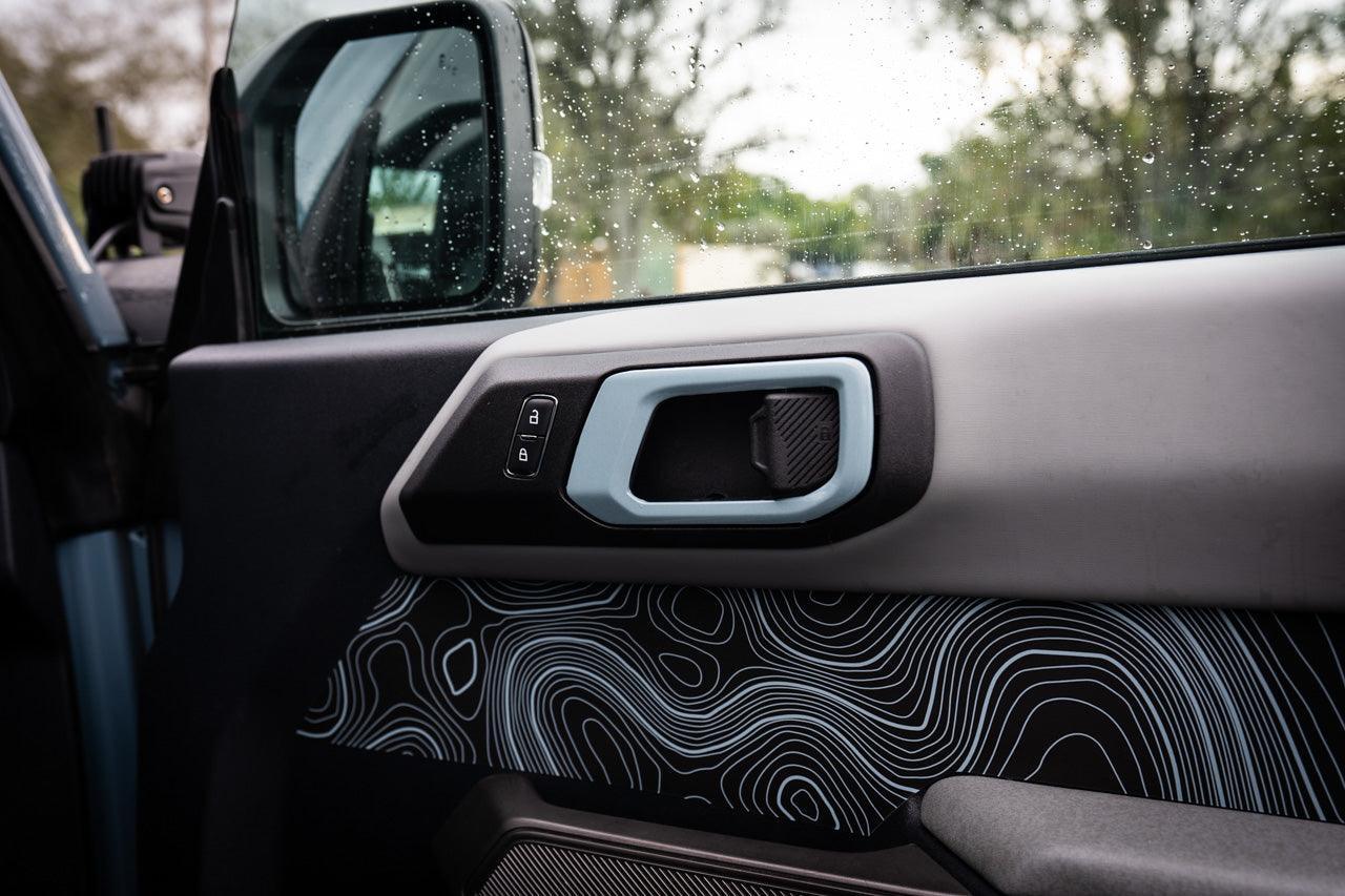 Solid Color Interior Door Handle Overlays (Printed Series) - 2021+ Bronco - 21BRNINTHANDLE-MB-21BRNINTHANDLE-GB-21BRNINTHANDLE-WHM-21BRNINTHANDLE-WHG-21BRNINTHANDLE-AMBM-  DRIVEN - 2