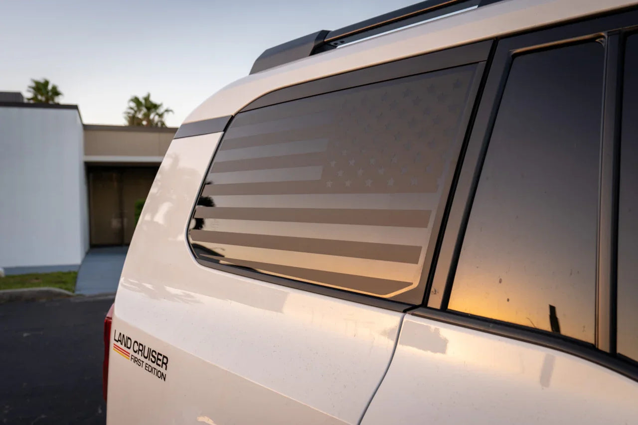American Flag Rear Window Overlays - 2024+ Land Cruiser - 24LCFLAGRW-MB-24LCFLAGRW-GB-24LCFLAGRW-GD-24LCFLAGRW-RD-24LCFLAGRW-WH-  DRIVEN - 7