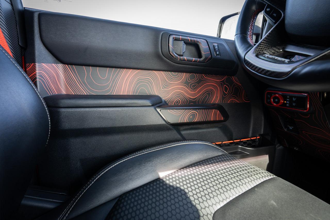 Topo Interior Front Door Grab Handle Overlay Kit (Printed + Laser Series) - 2021+ Bronco - 21BRNGRABFRDR-TPAMBL-21BRNGRABFRDR-TPA51L-21BRNGRABFRDR-TPAZL-21BRNGRABFRDR-TPCGL-21BRNGRABFRDR-TPCBNL-  DRIVEN - 7