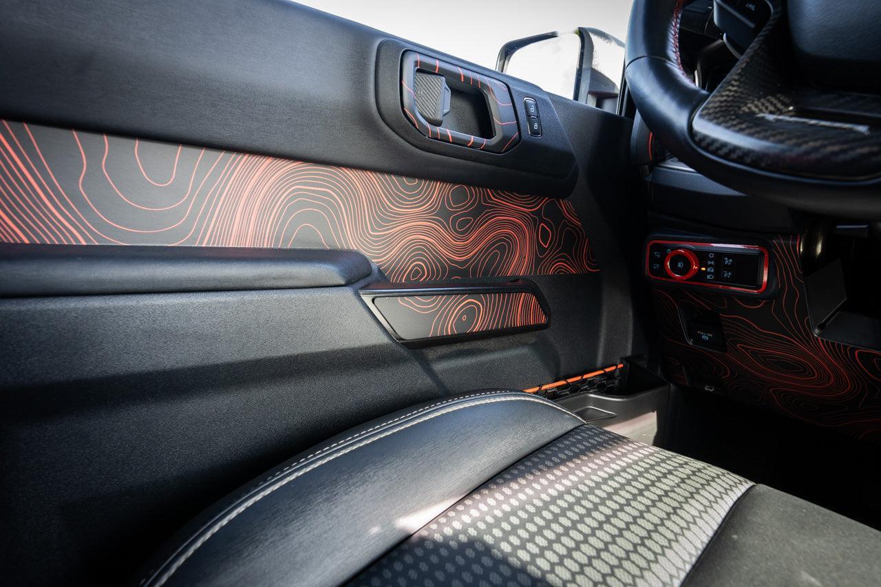 Topo Interior Front Door Grab Handle Overlay Kit (Printed + Laser Series) - 2021+ Bronco - 21BRNGRABFRDR-TPAMBL-21BRNGRABFRDR-TPA51L-21BRNGRABFRDR-TPAZL-21BRNGRABFRDR-TPCGL-21BRNGRABFRDR-TPCBNL-  DRIVEN - 8