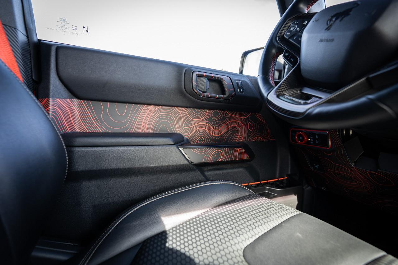 Topo Interior Front Door Grab Handle Overlay Kit (Printed + Laser Series) - 2021+ Bronco - 21BRNGRABFRDR-TPAMBL-21BRNGRABFRDR-TPA51L-21BRNGRABFRDR-TPAZL-21BRNGRABFRDR-TPCGL-21BRNGRABFRDR-TPCBNL-  DRIVEN - 10