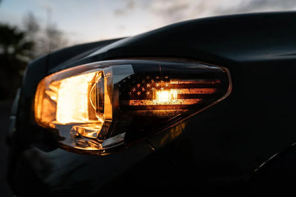 Distressed American Flag Front Sidemarker Overlays - 2016-2023 Tacoma Halogen - 16TACONCOSMFRDS-DAFH-  DRIVEN - 1