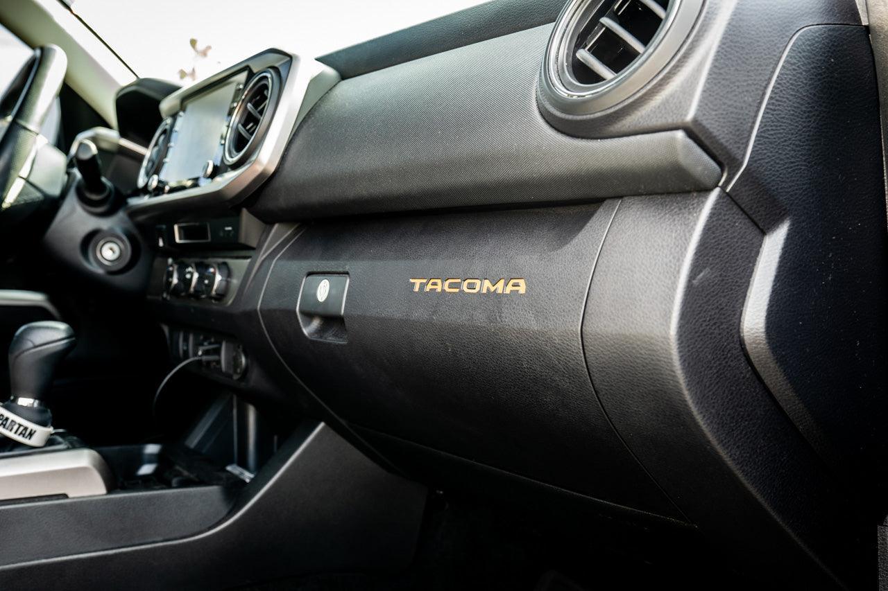 Glove Box "TACOMA" Logo Inlays (Standard Series) - 2016-2023 Tacoma - 16TACOGLOVEINLAY-BO-16TACOGLOVEINLAY-BG-16TACOGLOVEINLAY-RD-16TACOGLOVEINLAY-WH-16TACOGLOVEINLAY-BL-  DRIVEN - 3