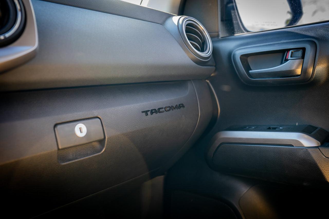 Glove Box "TACOMA" Acrylic Logo Inlays (Laser Series) - 2016-2023 Tacoma - 16TACOGLOVEINLAYLSR-BK-16TACOGLOVEINLAYLSR-RD-  DRIVEN - 6