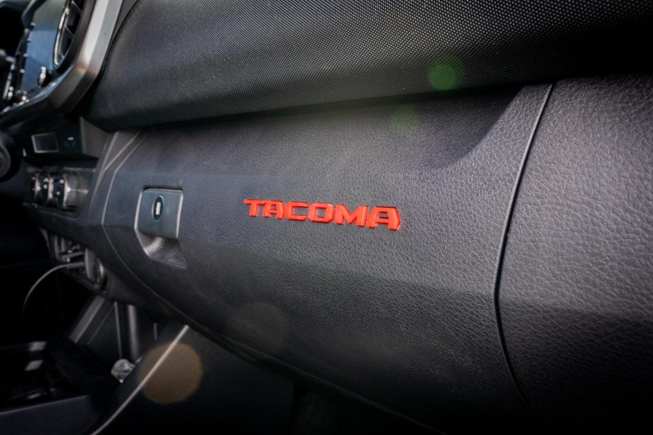 Glove Box "TACOMA" Acrylic Logo Inlays (Laser Series) - 2016-2023 Tacoma - 16TACOGLOVEINLAYLSR-BK-16TACOGLOVEINLAYLSR-RD-  DRIVEN - 5