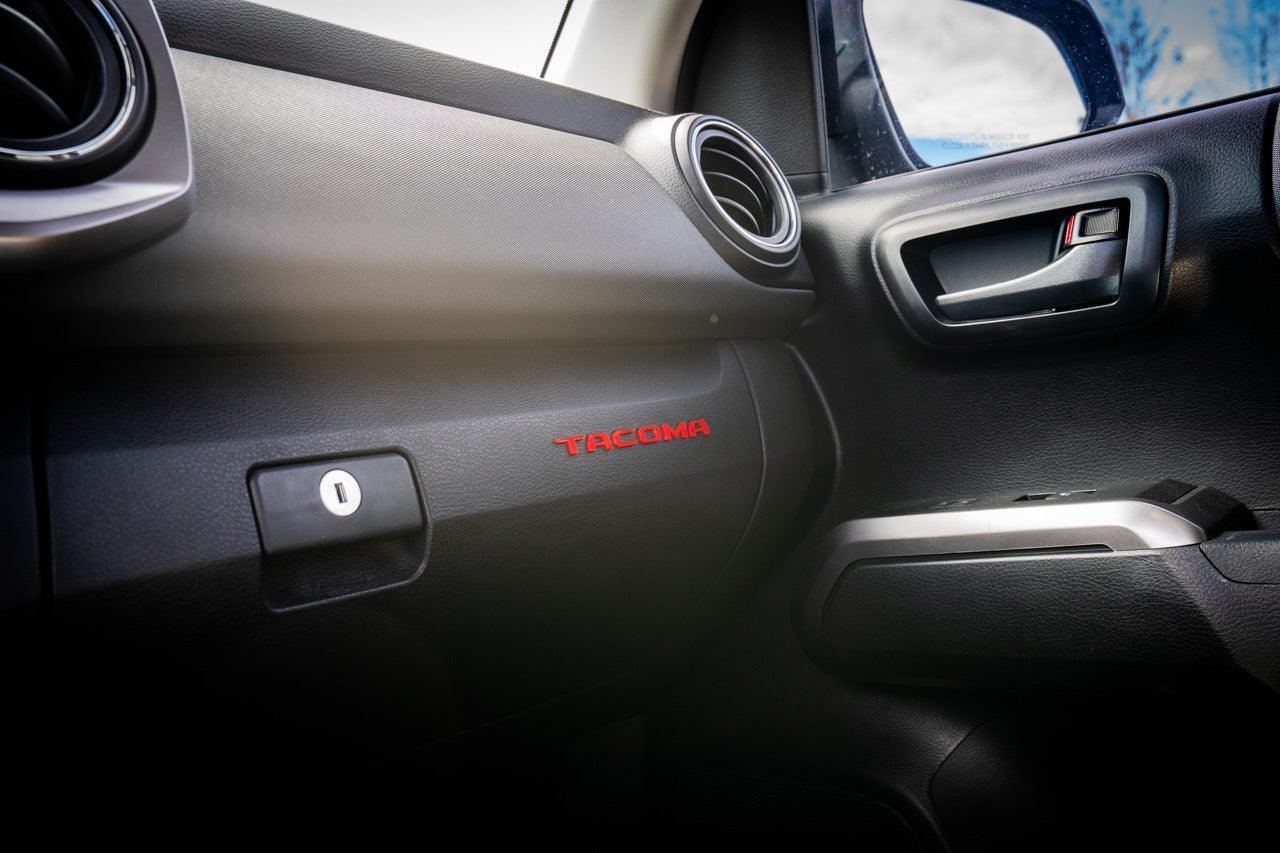 Glove Box "TACOMA" Acrylic Logo Inlays (Laser Series) - 2016-2023 Tacoma - 16TACOGLOVEINLAYLSR-BK-16TACOGLOVEINLAYLSR-RD-  DRIVEN - 8