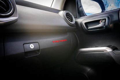 Glove Box "TACOMA" Acrylic Logo Inlays (Laser Series) - 2016-2023 Tacoma - 16TACOGLOVEINLAYLSR-BK-16TACOGLOVEINLAYLSR-RD-  DRIVEN - 8