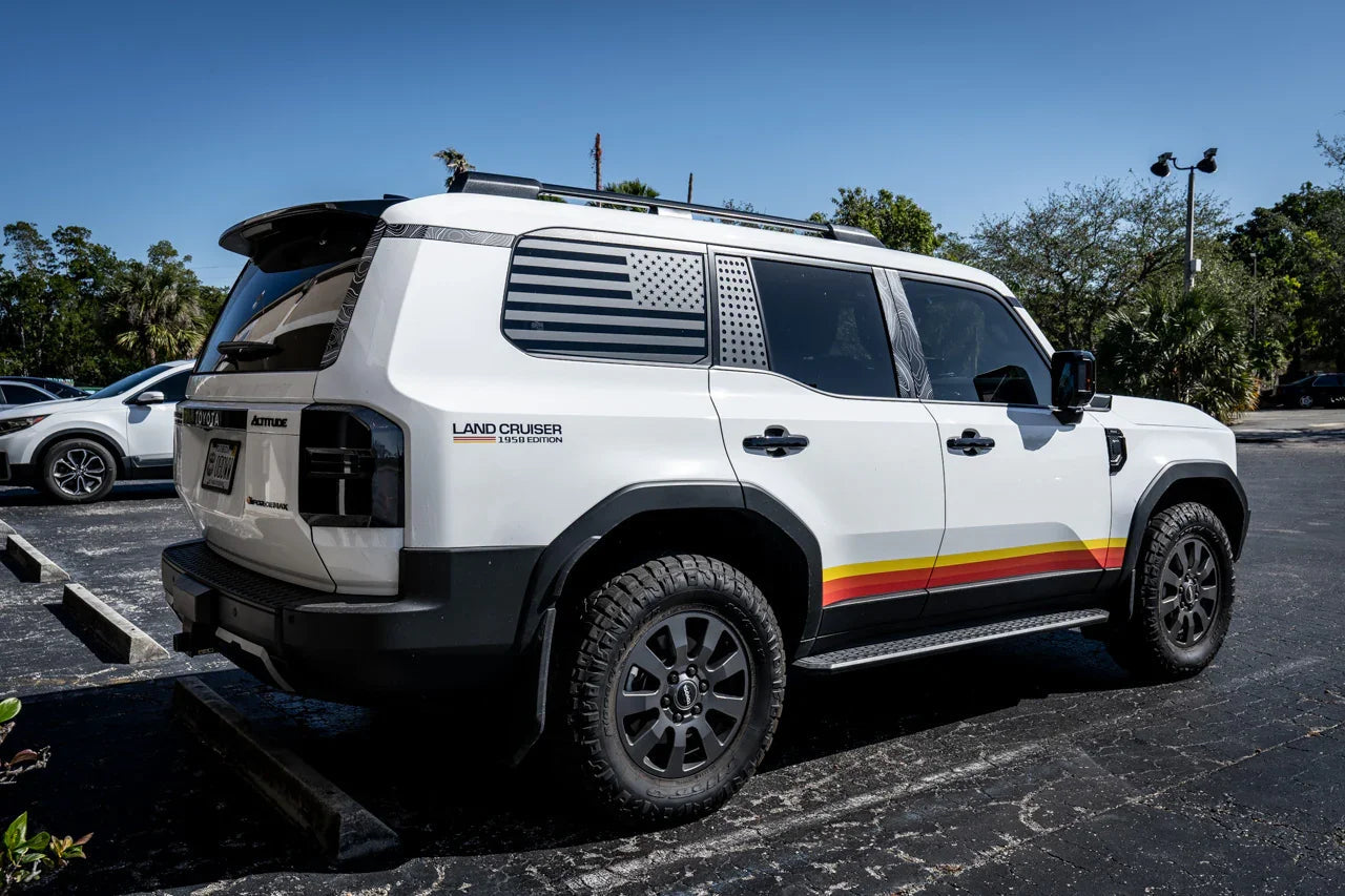 American Flag Rear Window Overlays - 2024+ Land Cruiser - 24LCFLAGRW-MB-24LCFLAGRW-GB-24LCFLAGRW-GD-24LCFLAGRW-RD-24LCFLAGRW-WH-  DRIVEN - 3