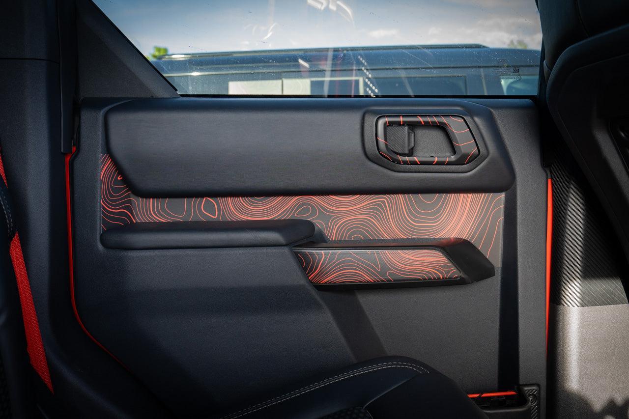 Topo Interior Rear Door Grab Handle Overlay Kit (Printed Series) - 2021+ Bronco 4 Door - 21BRNGRAB4RDR-TPAMBL-21BRNGRAB4RDR-TPA51L-21BRNGRAB4RDR-TPAZL-21BRNGRAB4RDR-TPCGL-21BRNGRAB4RDR-TPCBNL-  DRIVEN - 3