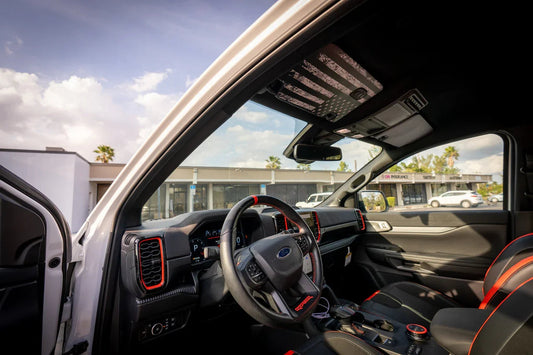 Freedom Series Sun Visor Overlays (Printed Series) - 2024+ Ranger Raptor (with Homelink) - 24RGRVISORFULLFREE-RWBHL-24RGRVISORFULLFREE-BWHL-24RGRVISORFULLFREE-TBLHL-24RGRVISORFULLFREE-TRLHL-24RGRVISORFULLFREE-TGLHL-  DRIVEN - 1