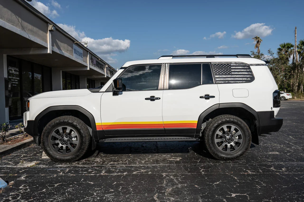 American Flag Rear Window Overlays V2 (Perforated) - 2024+ Land Cruiser - 24LCRWINPERF-DAF-WH-24LCRWINPERF-DAF-CGY-24LCRWINPERF-DAF-TRL-24LCRWINPERF-DAF-TBL-24LCRWINPERF-DAF-TGL-  DRIVEN - 6