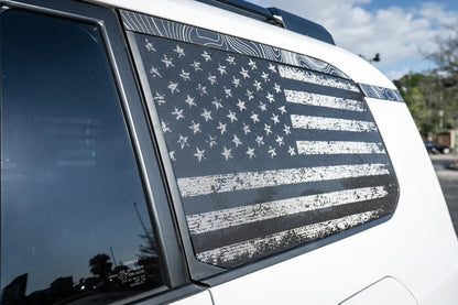 American Flag Rear Window Overlays V2 (Perforated) - 2024+ Land Cruiser - 24LCRWINPERF-DAF-WH-24LCRWINPERF-DAF-CGY-24LCRWINPERF-DAF-TRL-24LCRWINPERF-DAF-TBL-24LCRWINPERF-DAF-TGL-  DRIVEN - 1