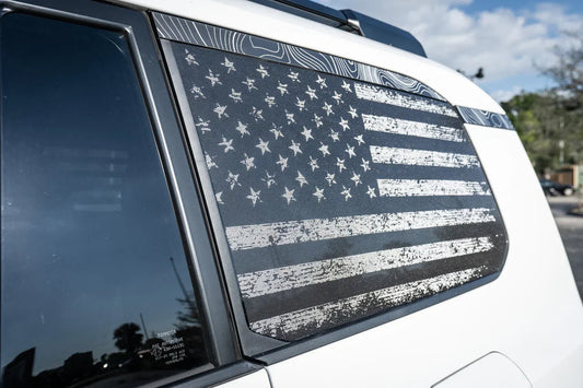 American Flag Rear Window Overlays V2 (Perforated) - 2024+ Land Cruiser - 24LCRWINPERF-DAF-WH-24LCRWINPERF-DAF-CGY-24LCRWINPERF-DAF-TRL-24LCRWINPERF-DAF-TBL-24LCRWINPERF-DAF-TGL-  DRIVEN - 1