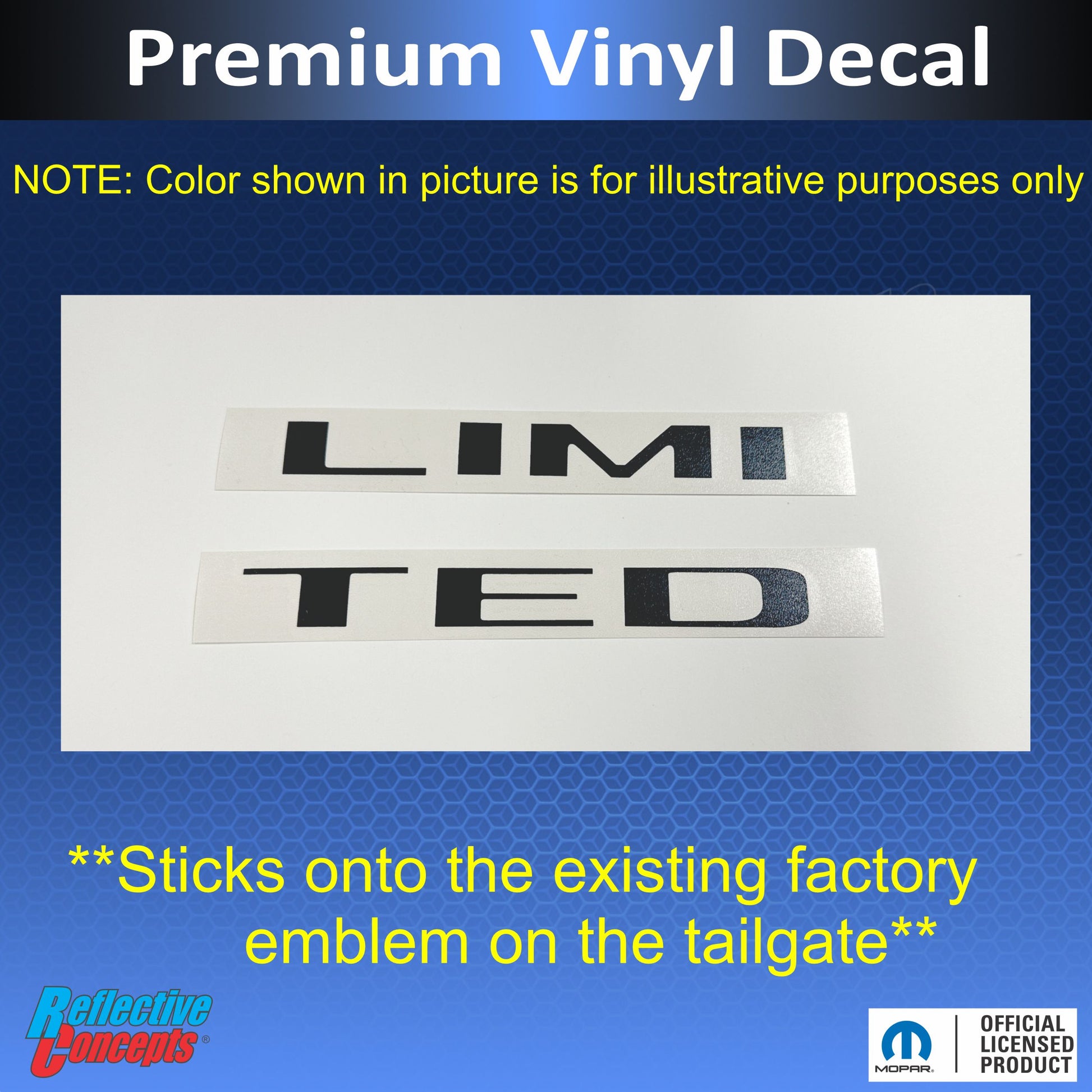 LIMITED Tailgate Emblem Overlay Decal - 2019-2026 Ram Limited 1500 - sku-42869684273339-sku-42869684306107-sku-42869684338875-sku-42869684371643-sku-42869684404411-  DRIVEN - 3